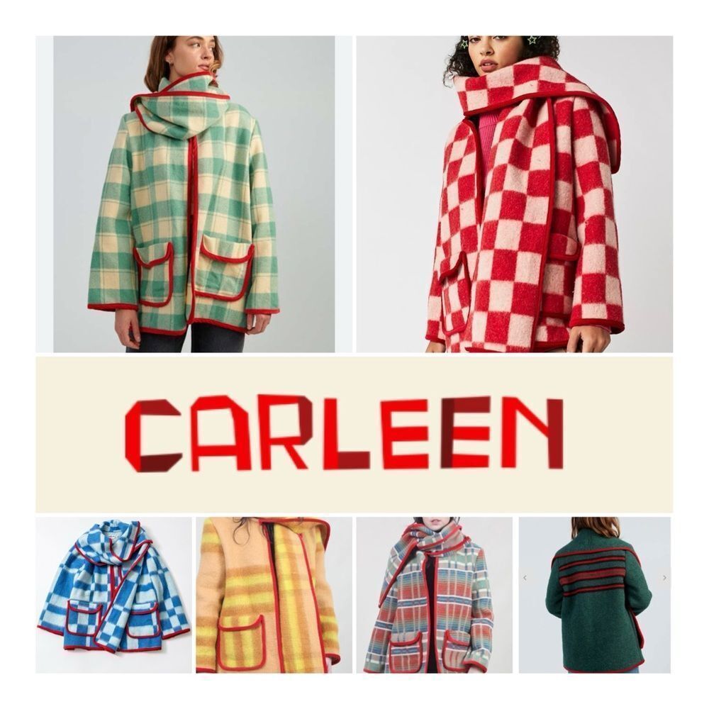 Carleen × Free People One-of-a-Kind
Plaid Wool Scarf Jacket BROWN & RED